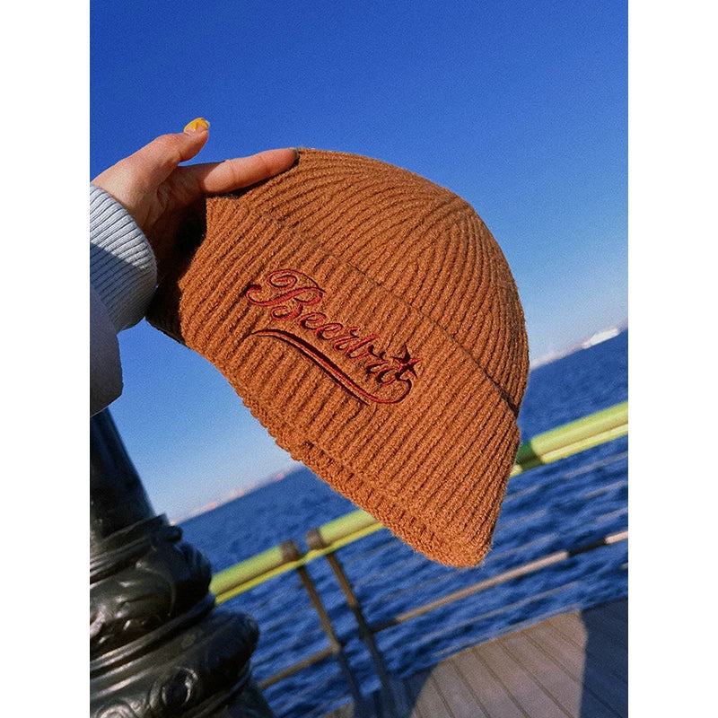 刺繍ベロアタッチニット帽