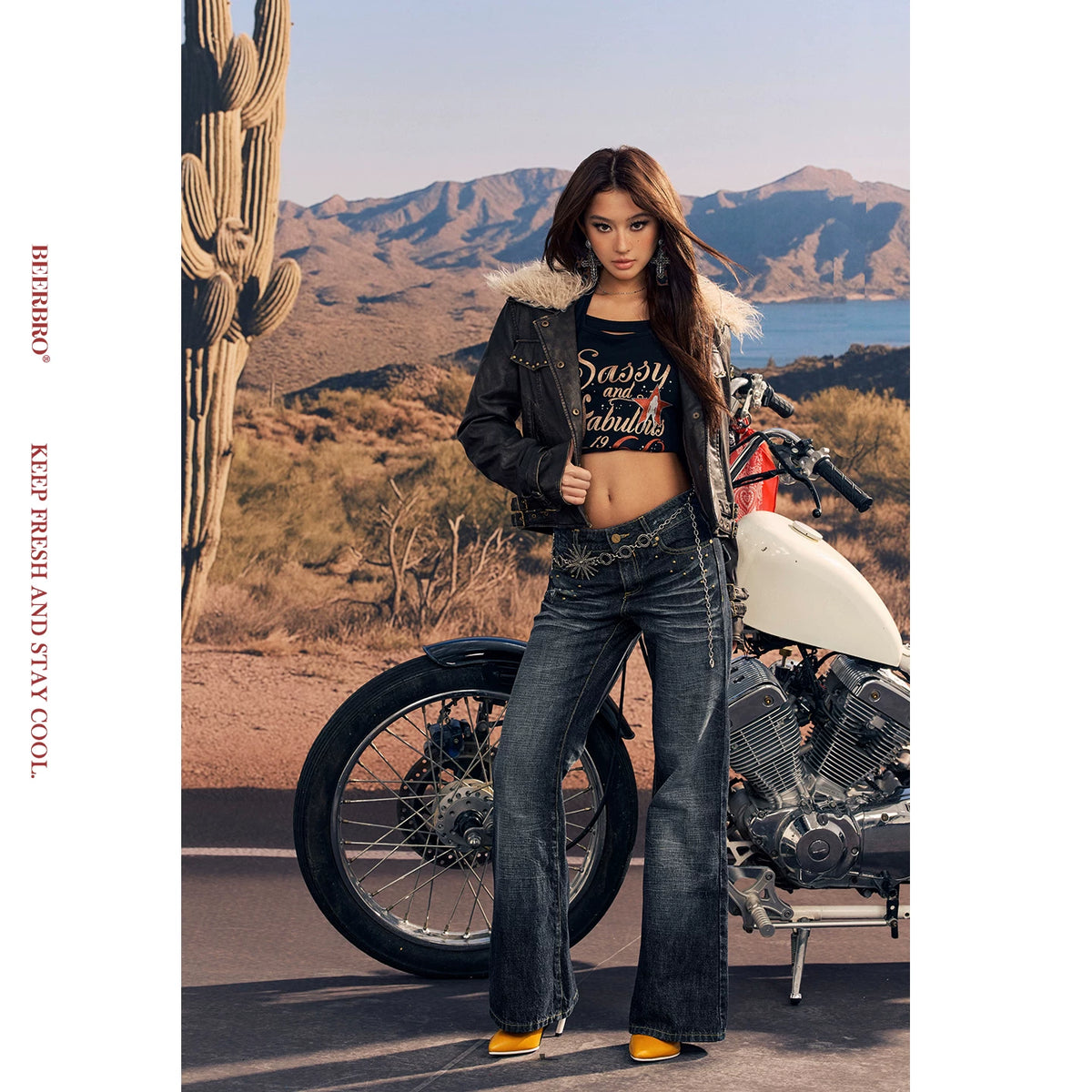 スタッズ付きウォッシュ加工ショートレザージャケット