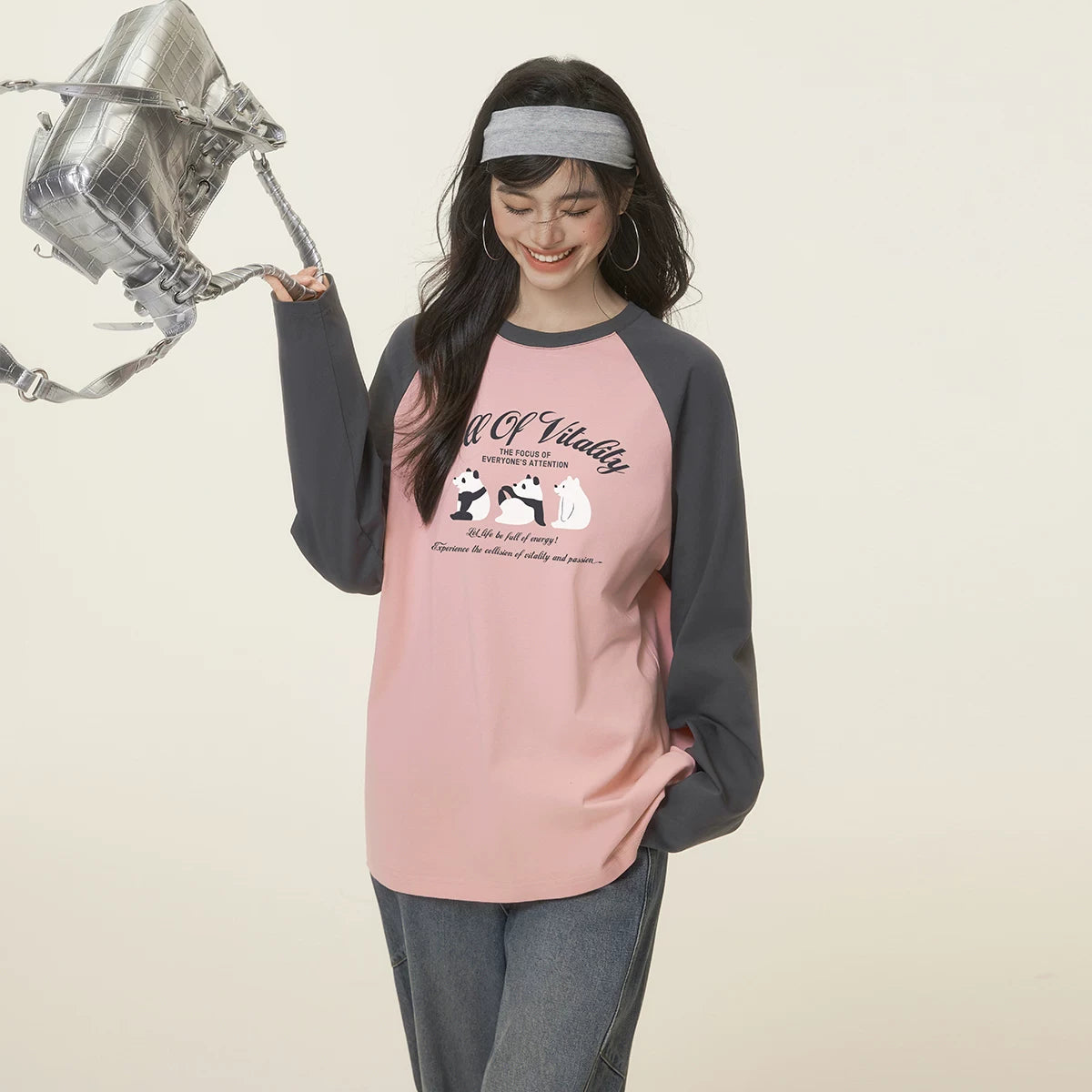 コットンアニマルプリントラグランTシャツ