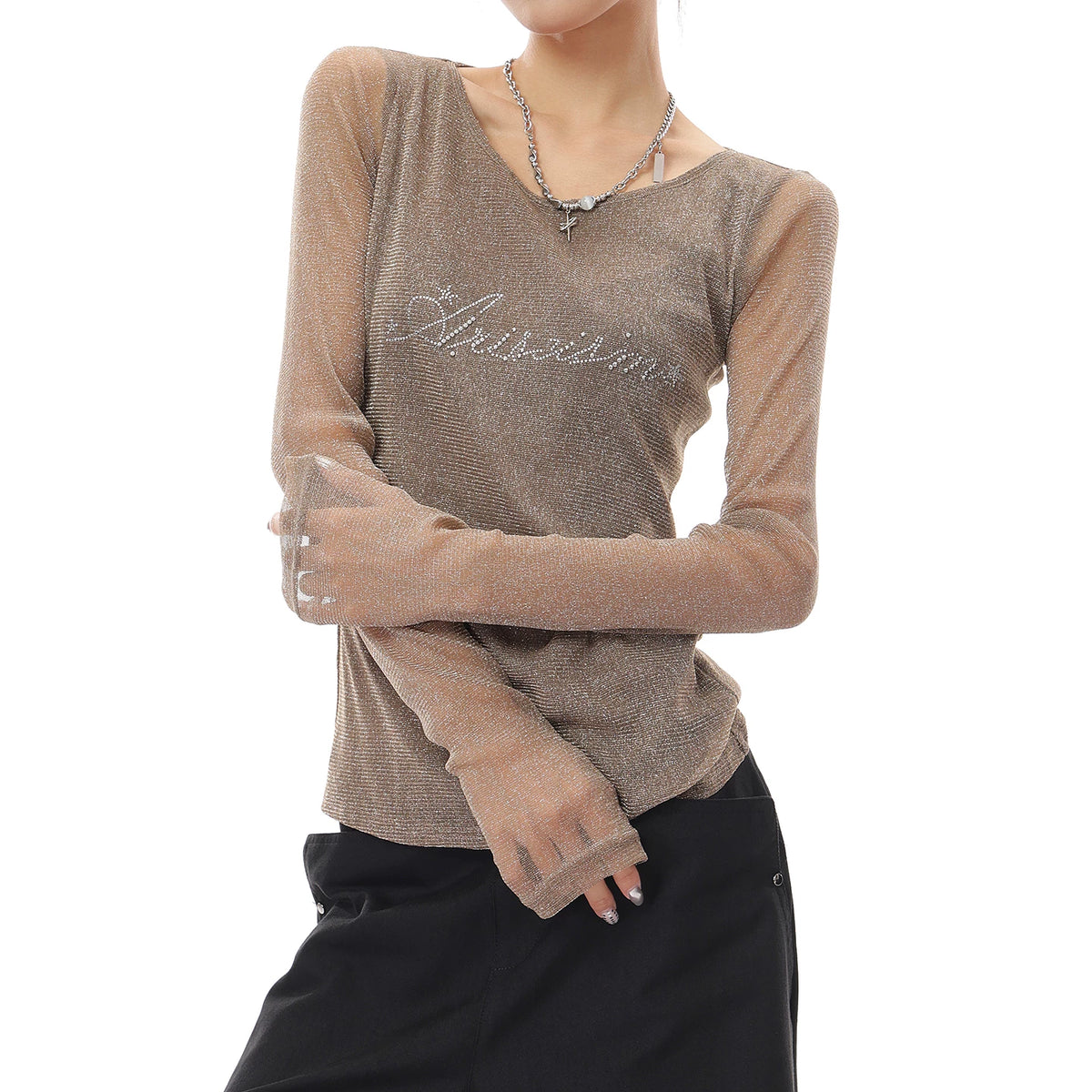 シアーメッシュ長袖Tシャツ