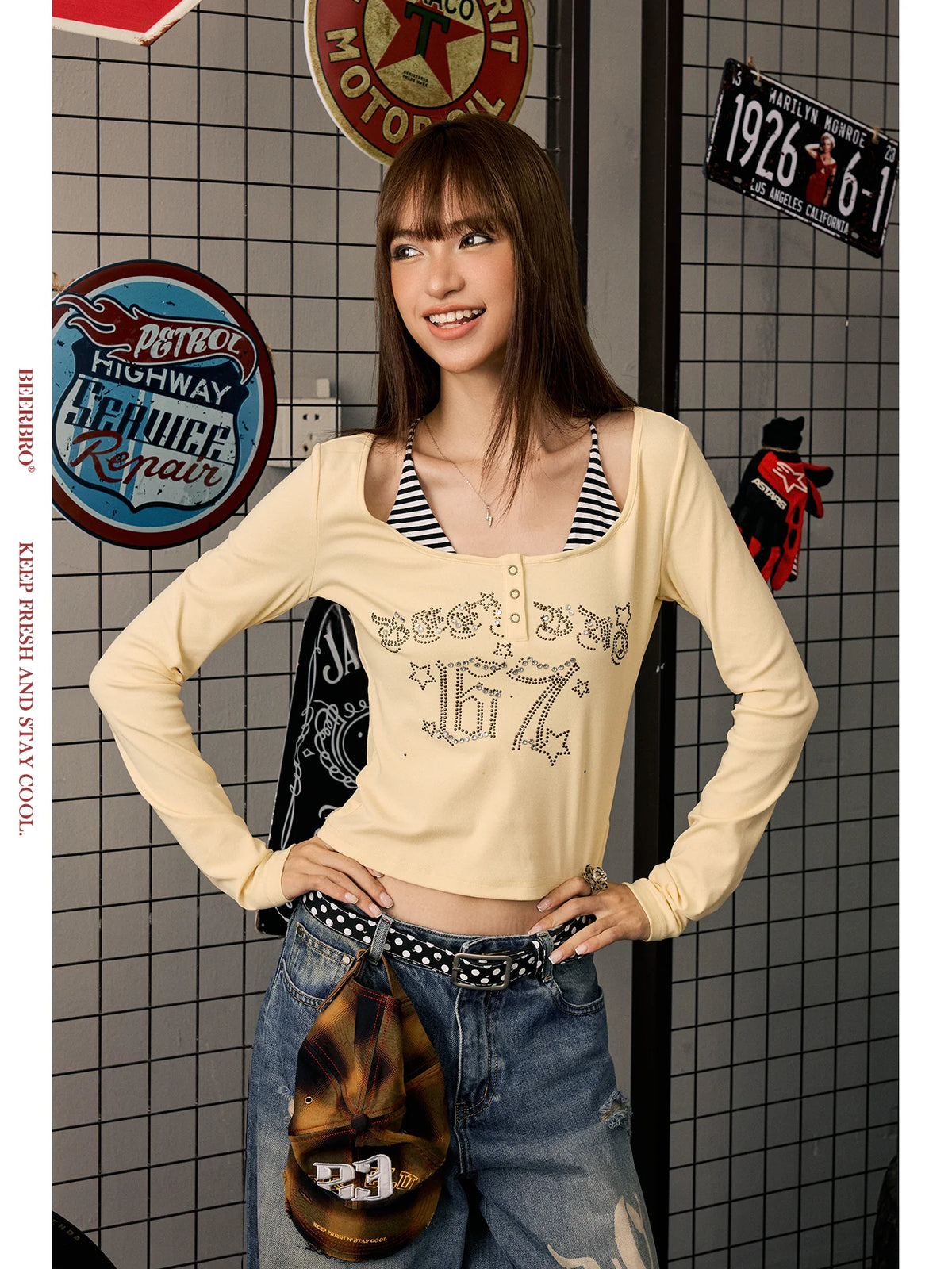 ホルターフェイクレイヤード長袖Tシャツ