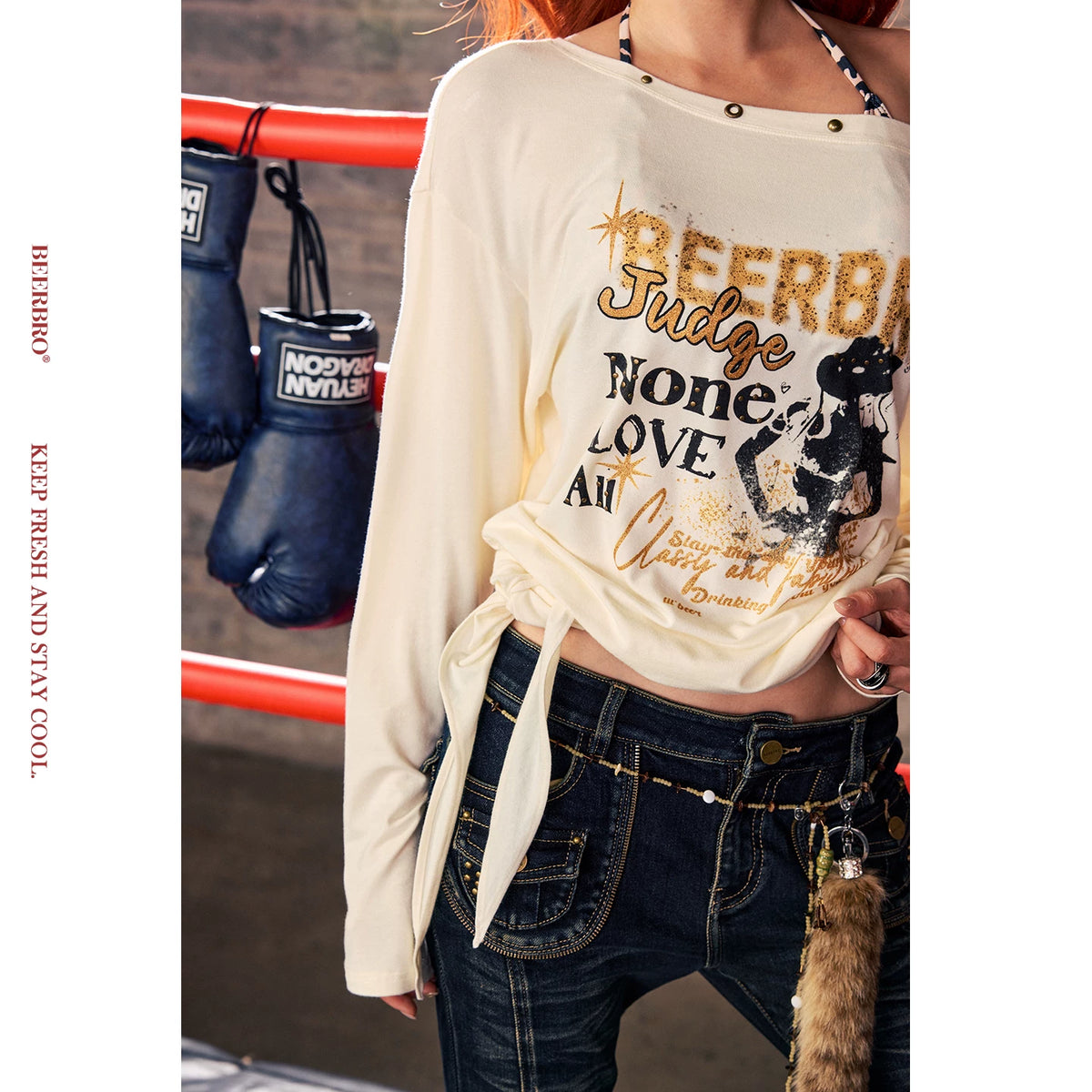2WAYワンショルダー長袖Tシャツ