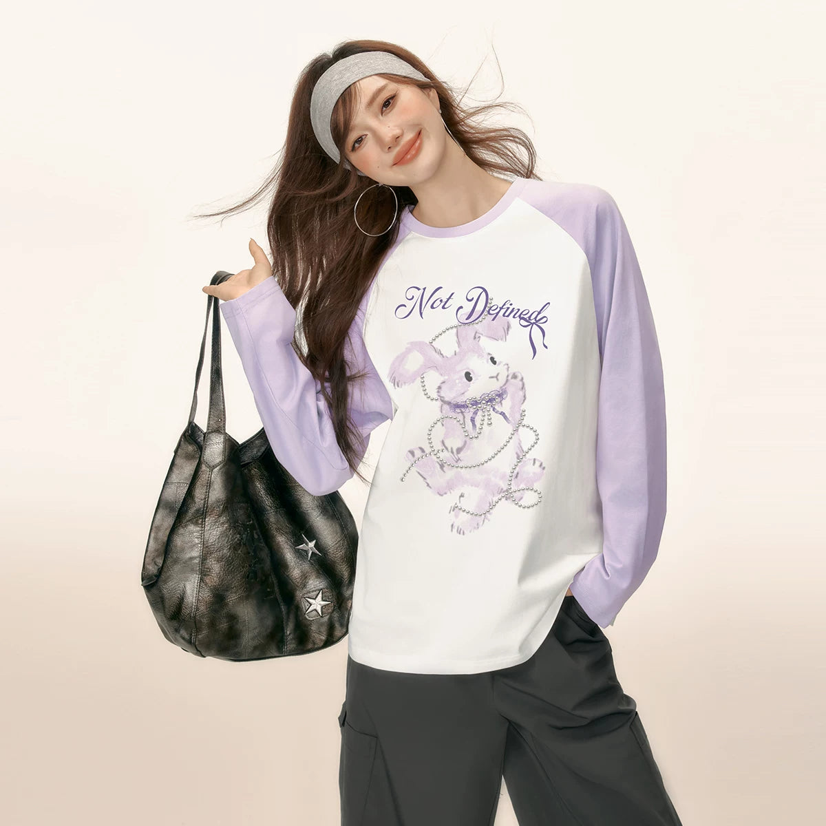 コットンアニマルプリントラグランTシャツ