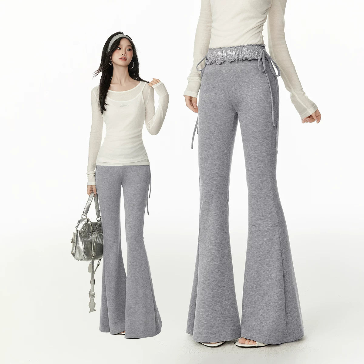 ストラップデザイン フレアパンツ