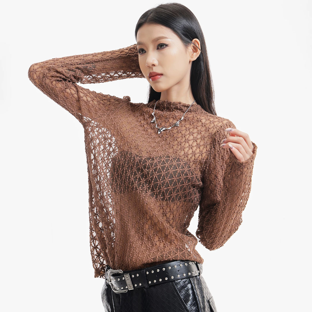 透かしメッシュ 長袖Tシャツ インナー