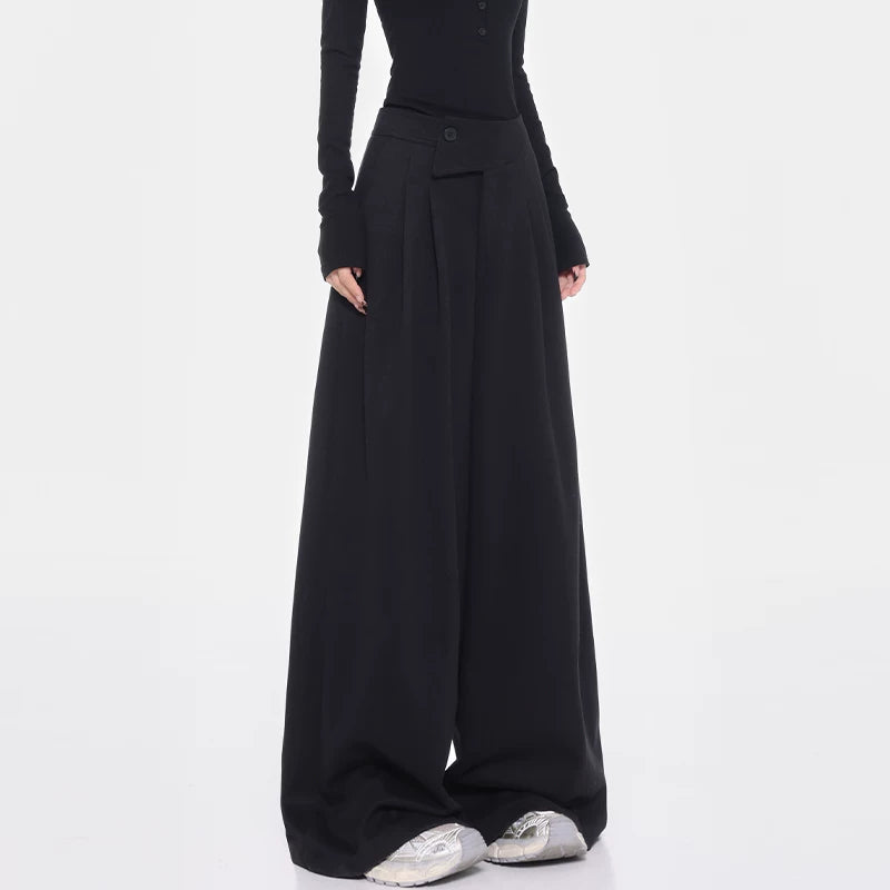 斜めボタンハイウエストワイドスラックス
