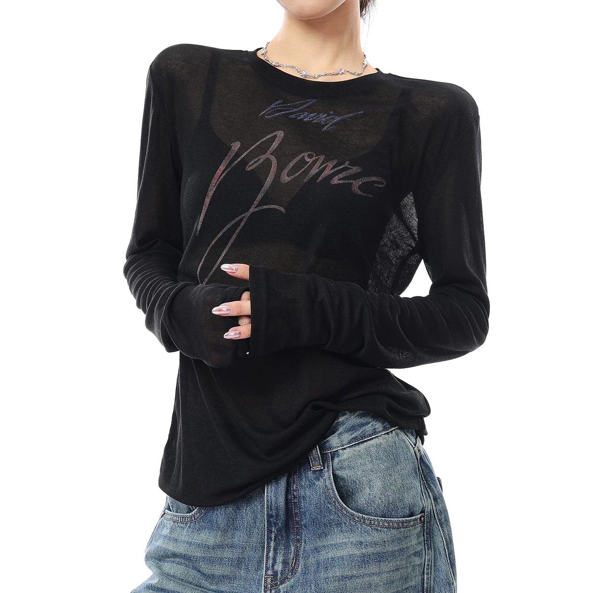 ヴィンテージプリント薄手長袖Tシャツ