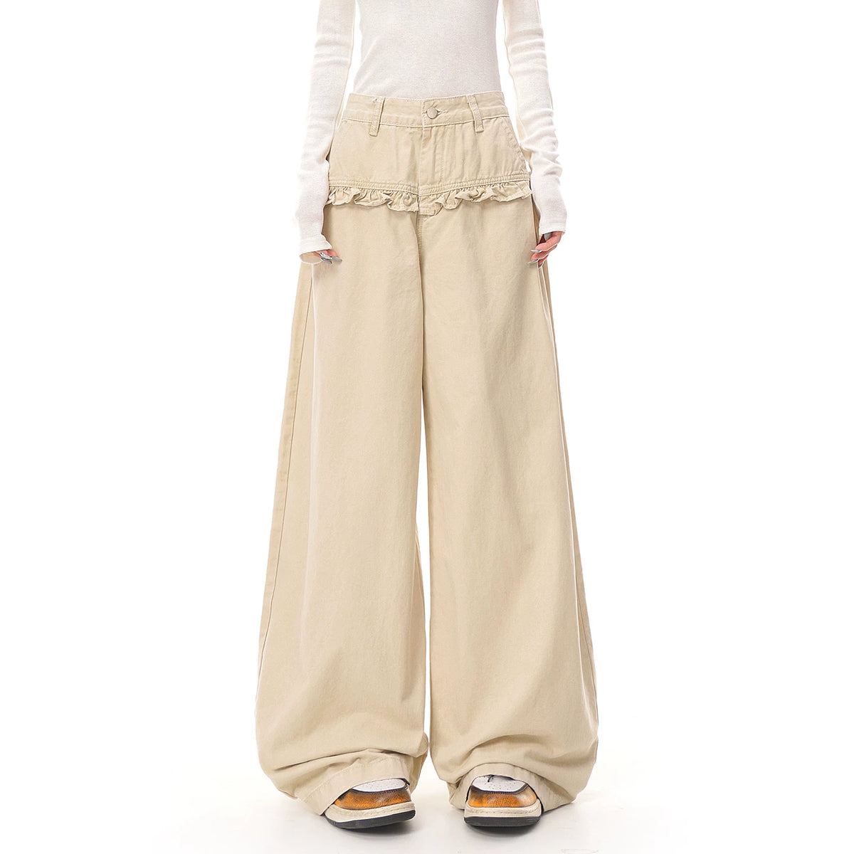 レーストリムハイウエストワイドパンツ