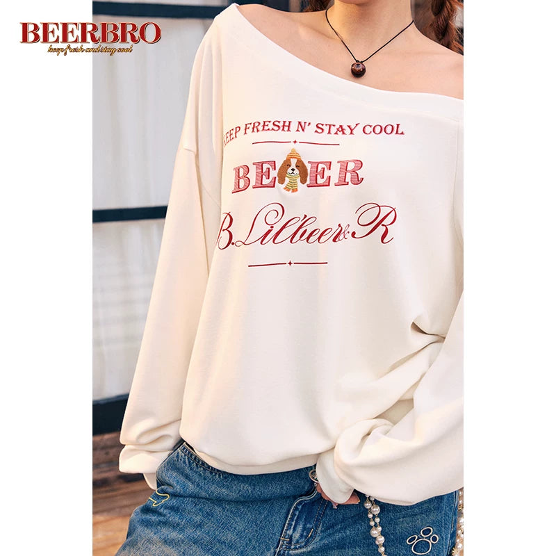 子犬英字ロゴプリント長袖Tシャツ