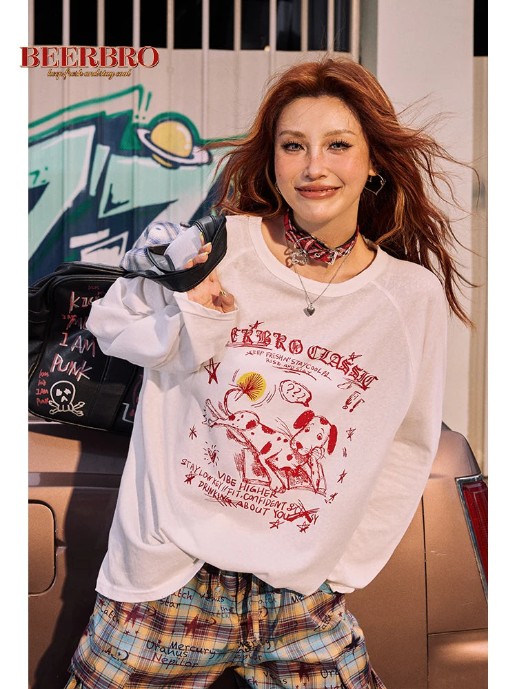 ドッグ柄ラグラン長袖Tシャツ
