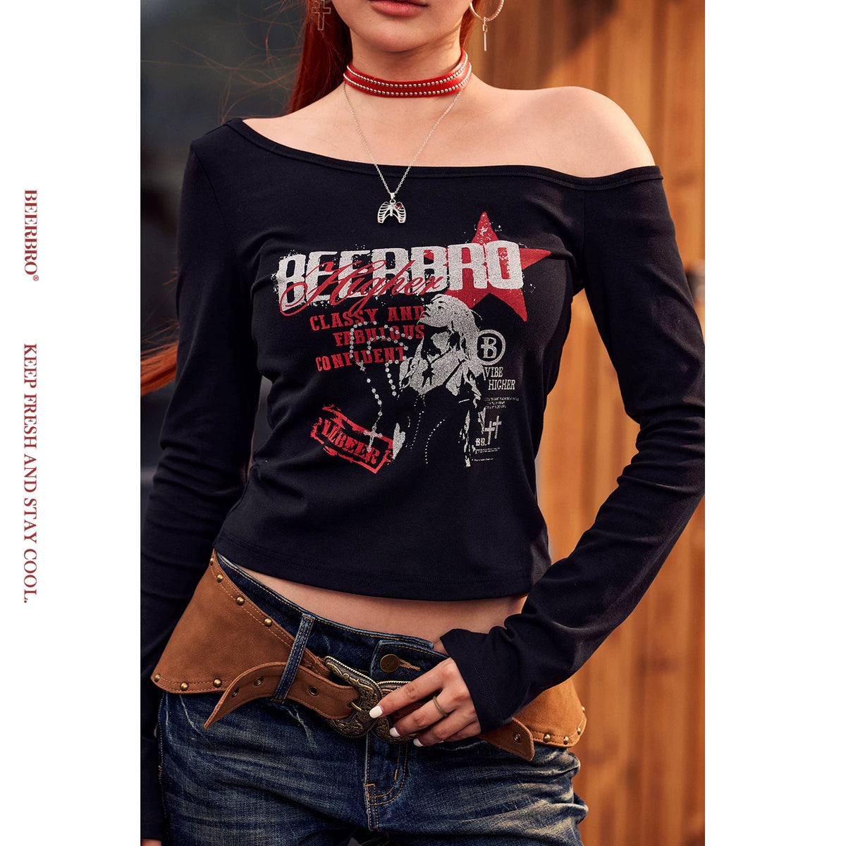 ダメージ加工ラグラン長袖Tシャツ