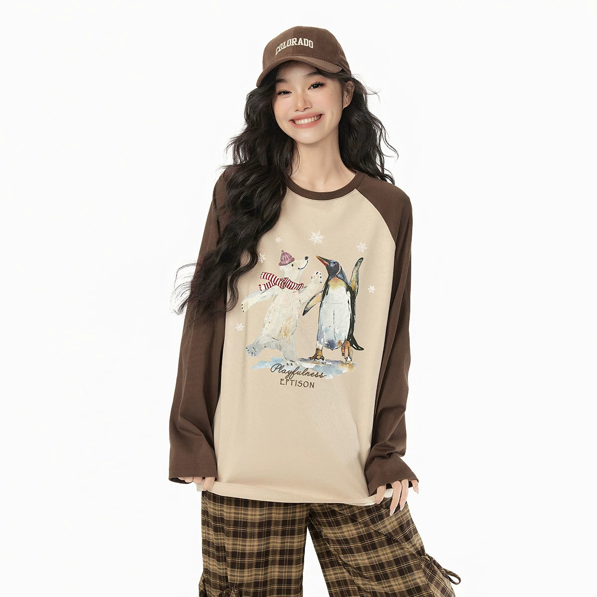 コットンアニマルプリントラグランTシャツ