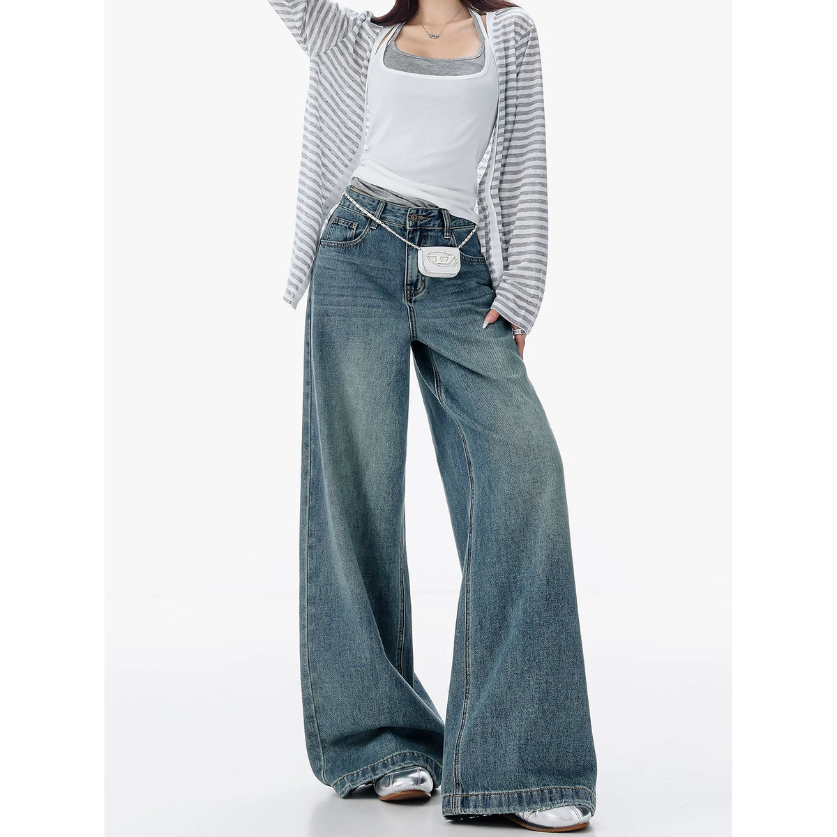 ストレート ワイドデニムパンツ