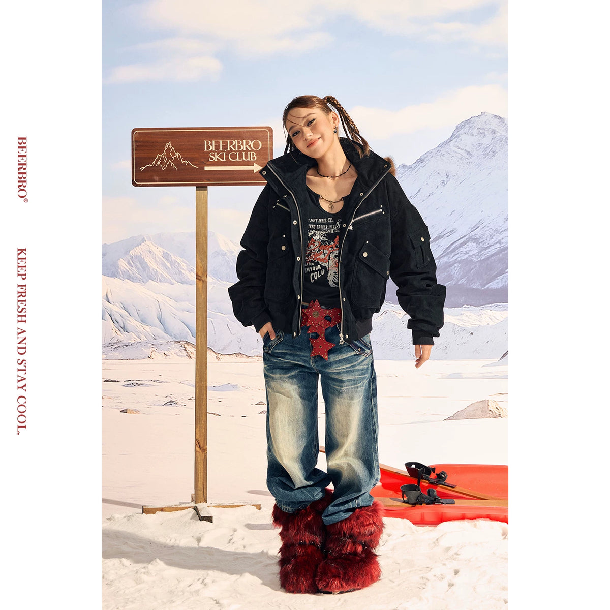 スタッズ付きキルティング中綿ジャケット
