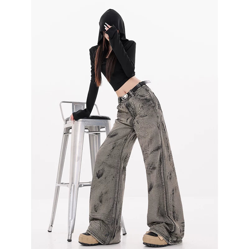 タイダイストレートワイドデニムパンツ