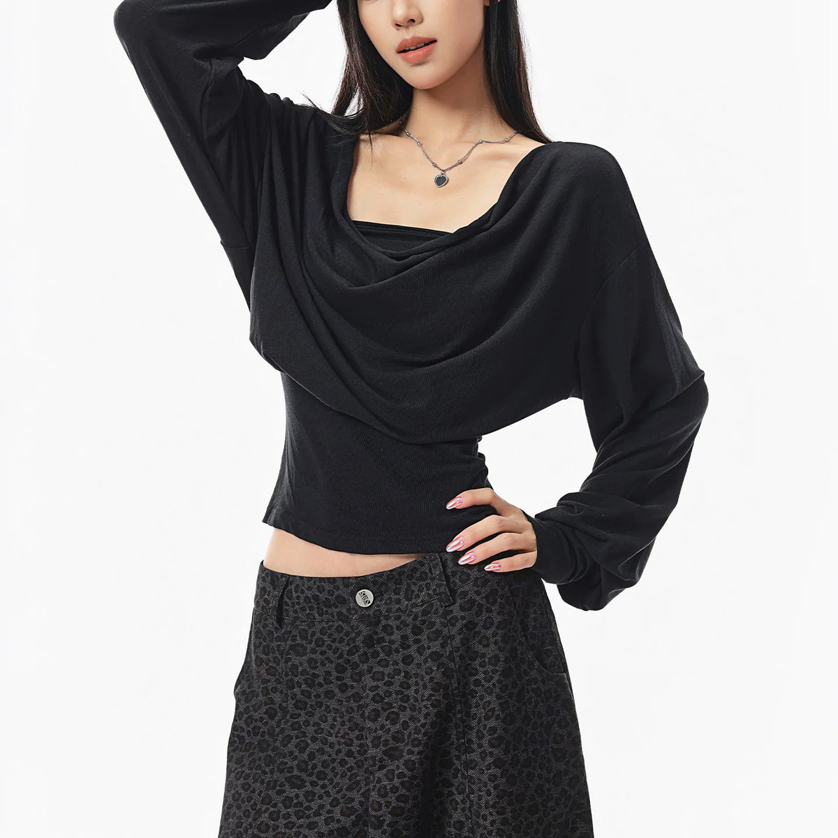 オフショルダー長袖Tシャツ（ブラック）
