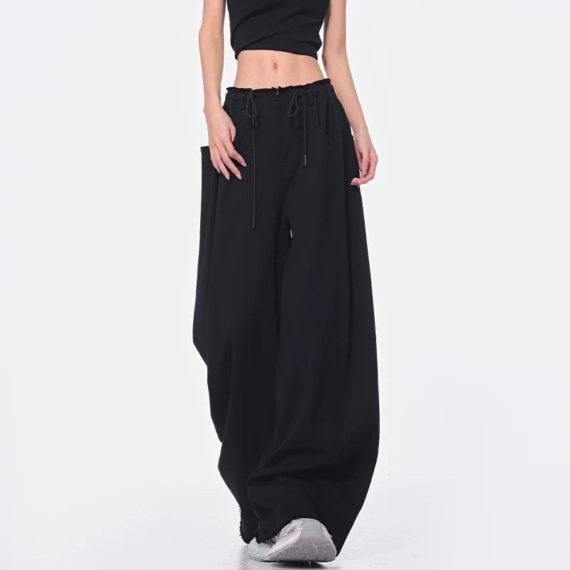 ドローストリング ハイウエスト ワイドパンツ ロング丈