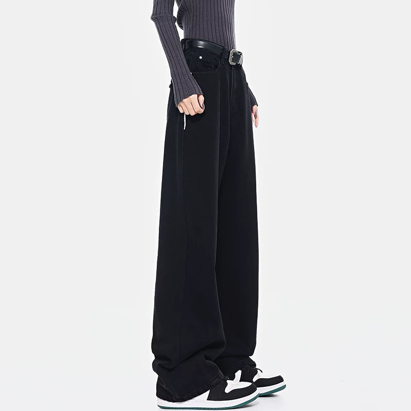 ハイウエストストレートワイドデニム（ブラック）