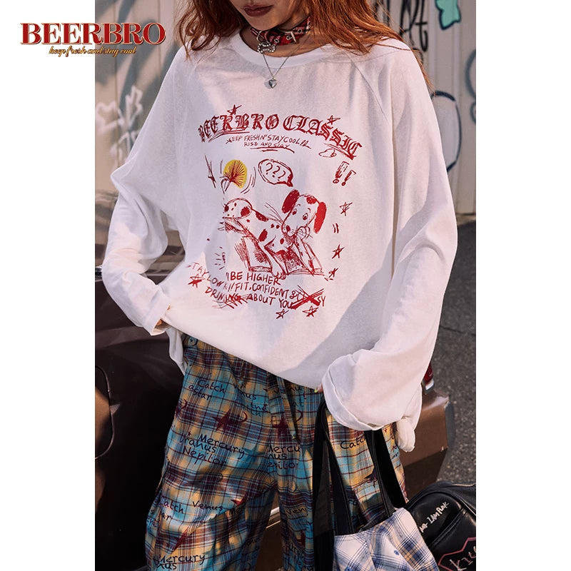 ドッグ柄ラグラン長袖Tシャツ