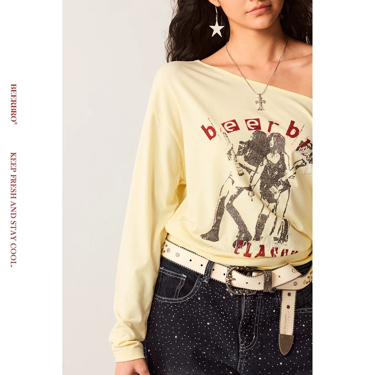 バンドプリントウエストシェイプ長袖Tシャツ