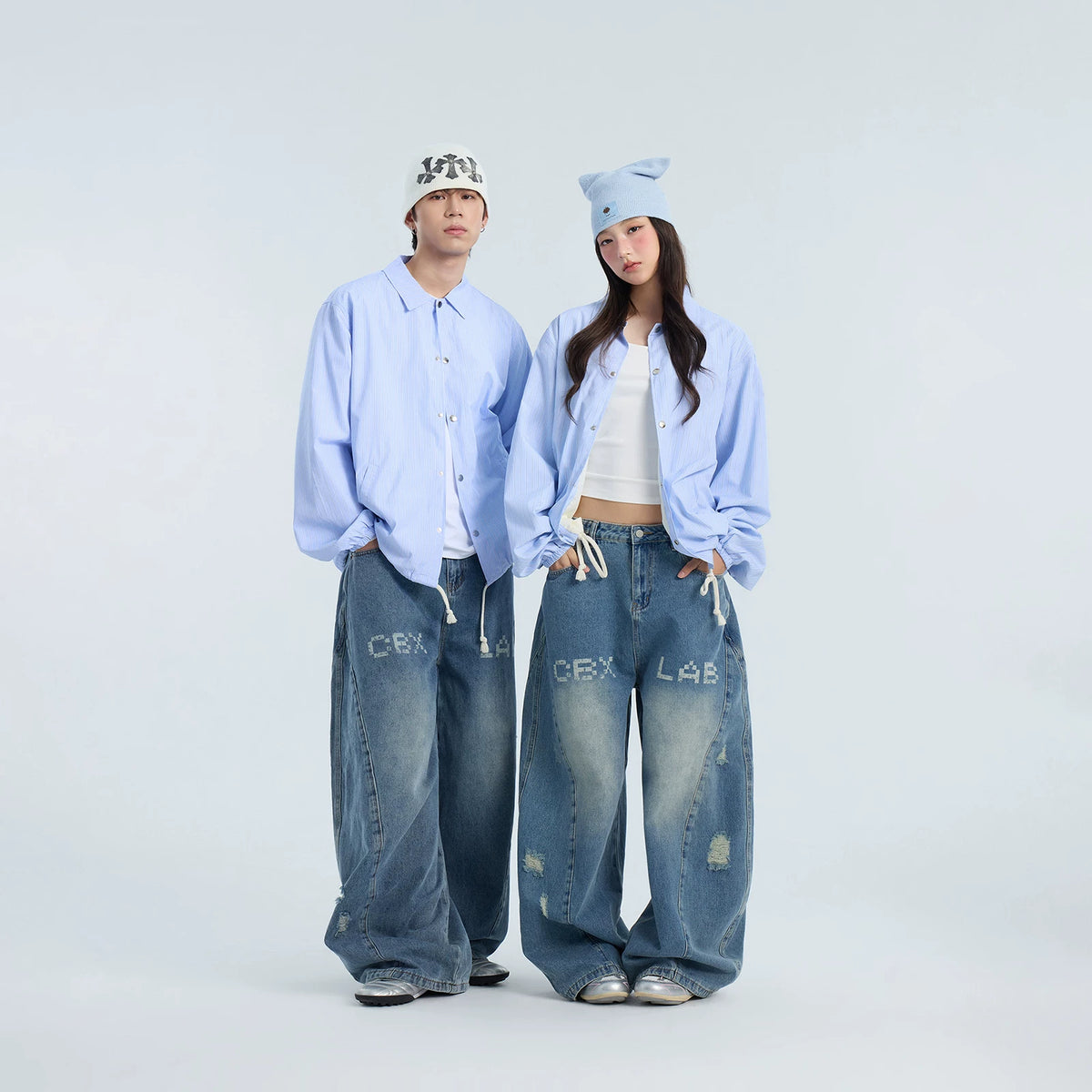 綿混デニムロングパンツ