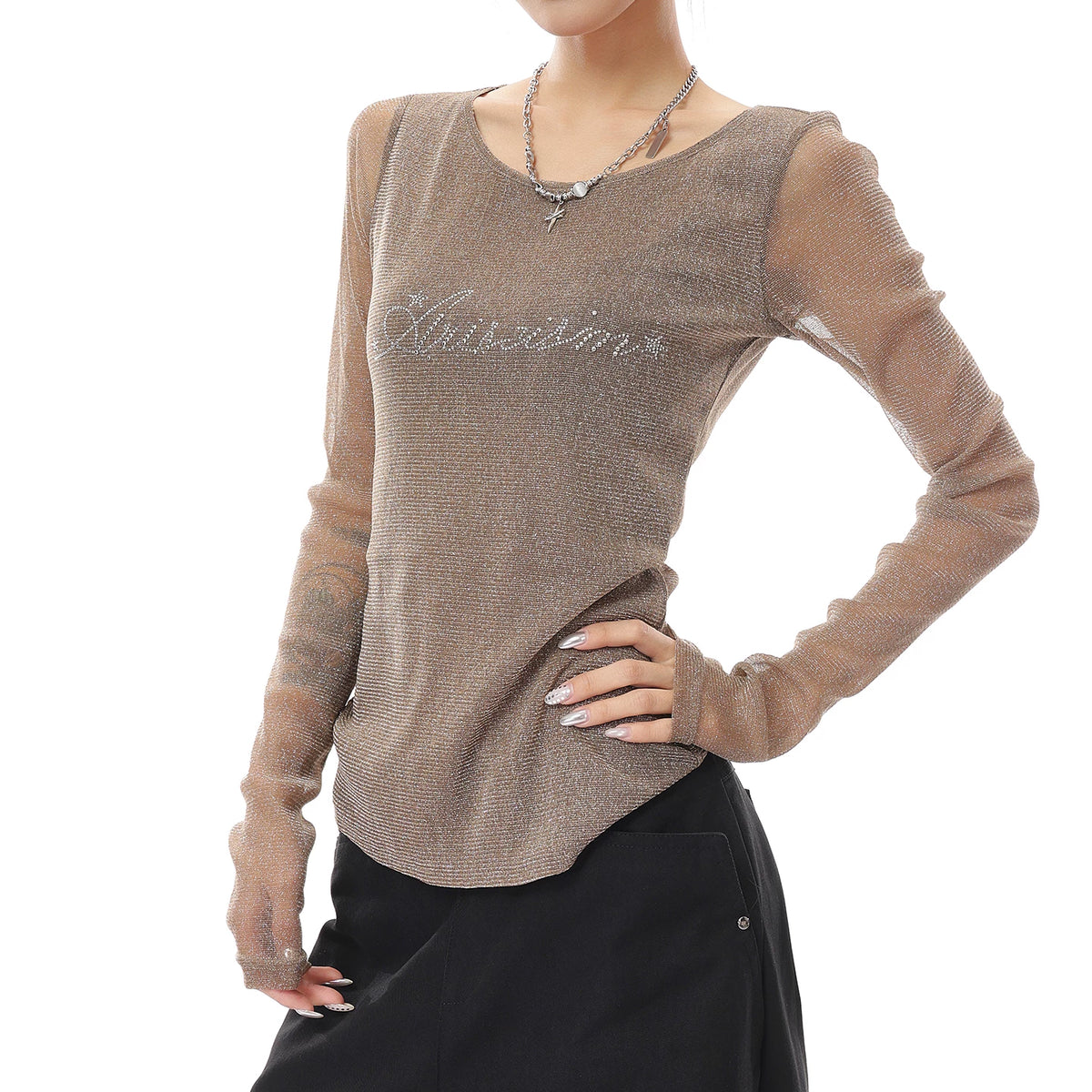 シアーメッシュ長袖Tシャツ