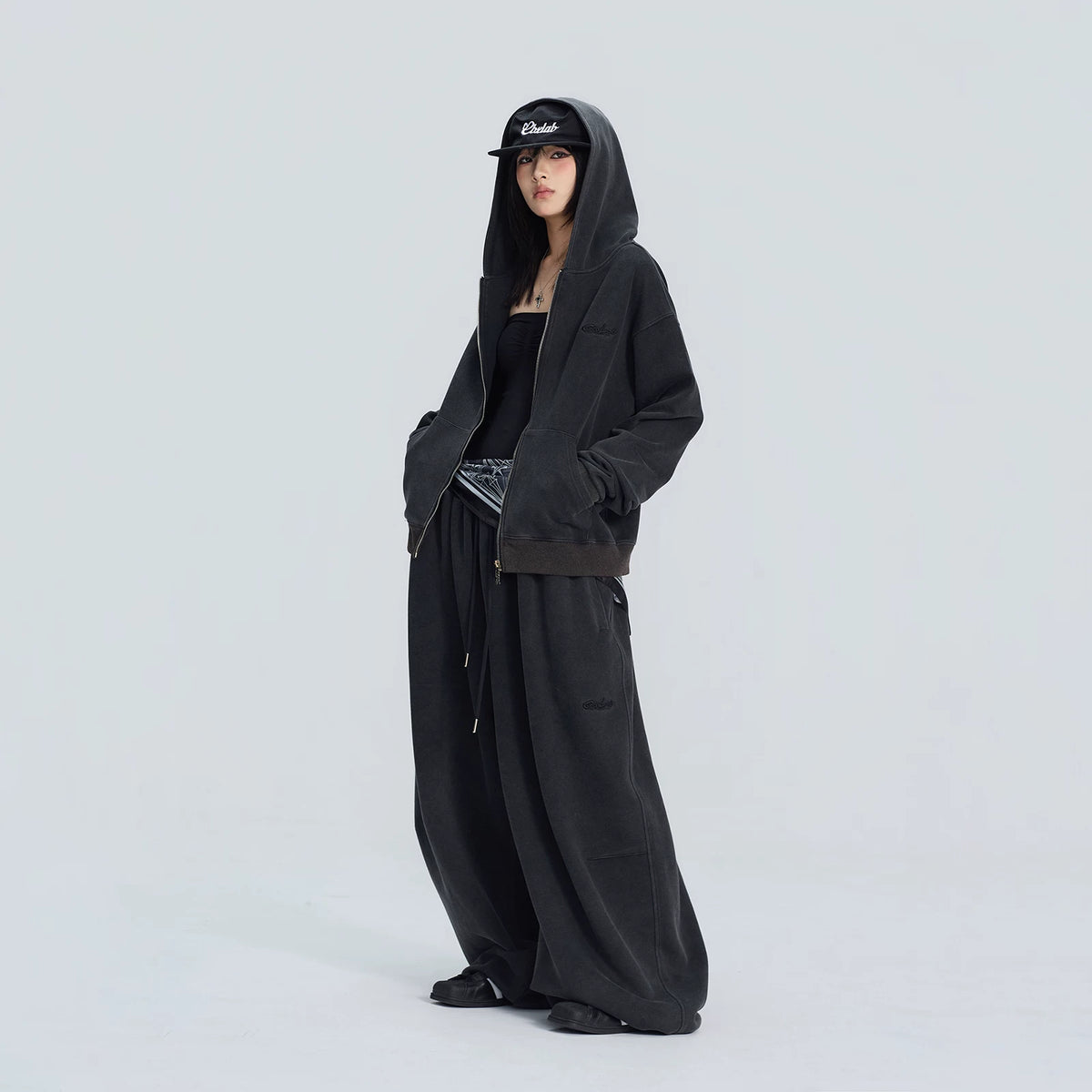 ウォッシュ加工 ヴィンテージ フード付きジャケット＆スウェットパンツ セット
