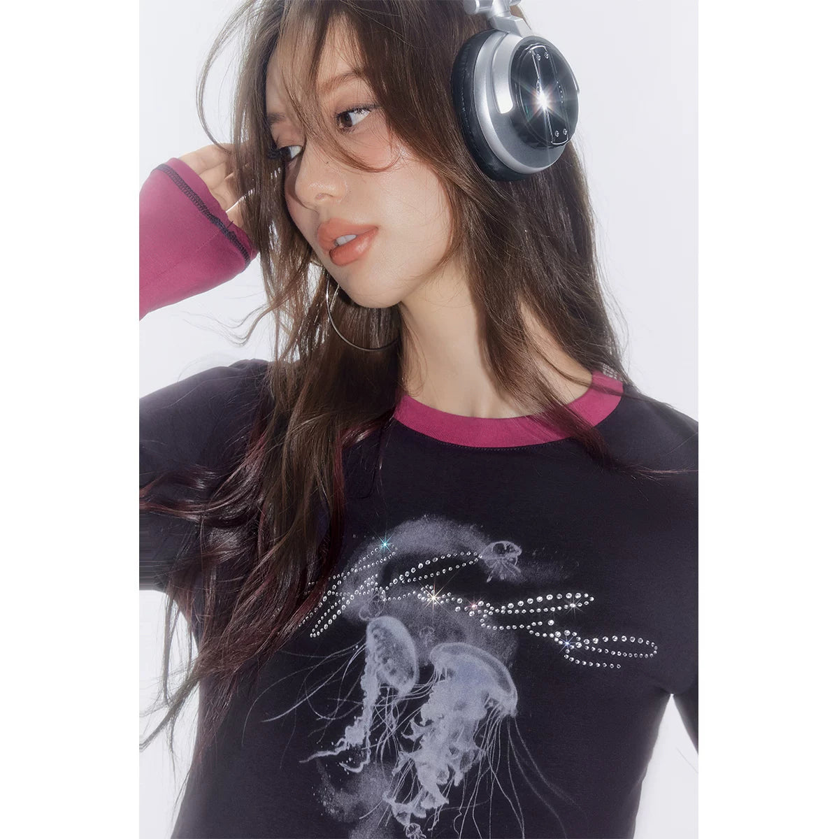 フェイクレイヤードプリント長袖Tシャツ
