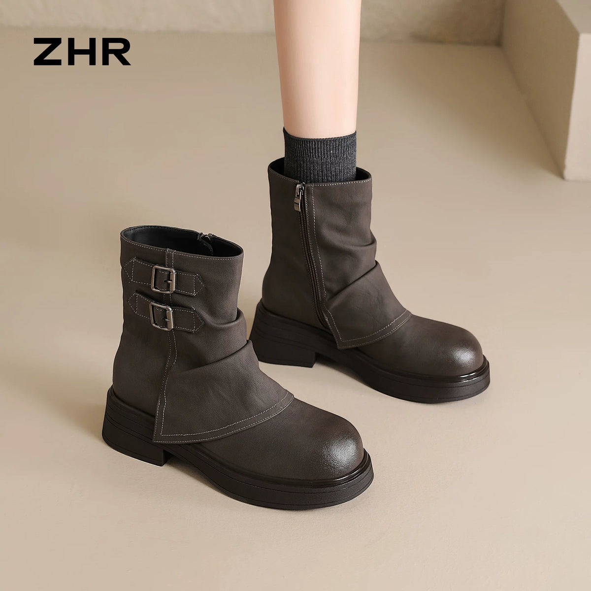 ストレート筒シャーリングショートブーツ