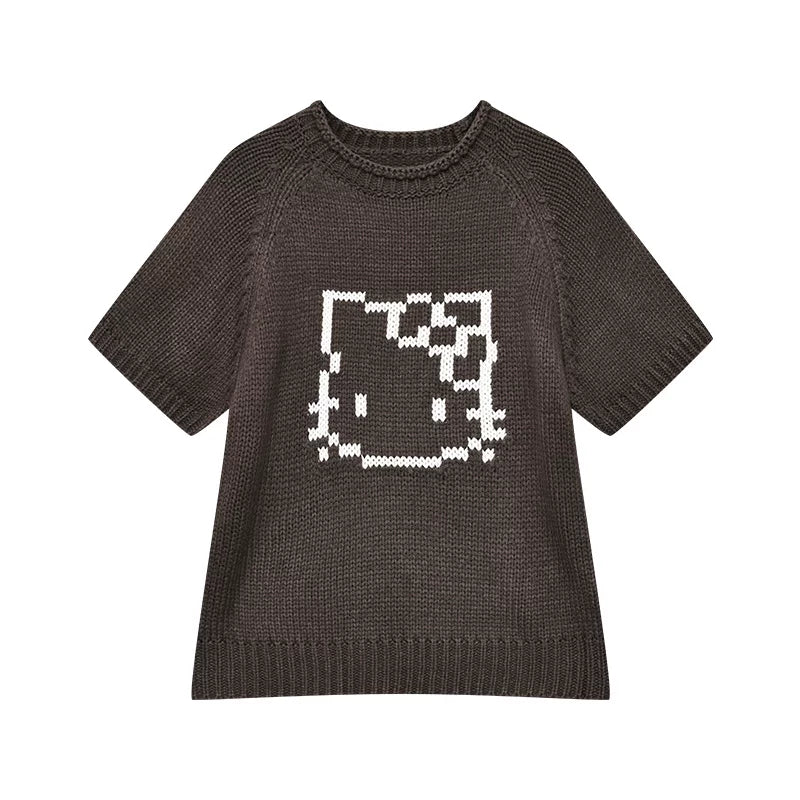 猫モチーフショート丈ニットTシャツ