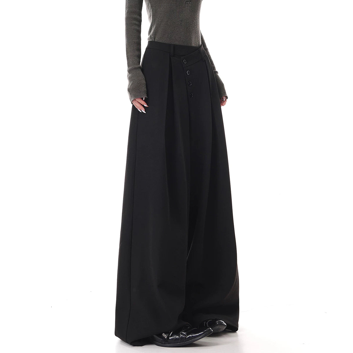 ボタンデザインワイドスラックス