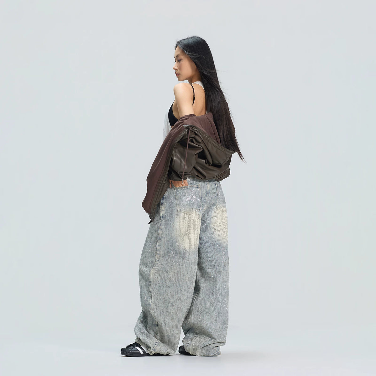 ラインストーンY2K風デニムパンツ