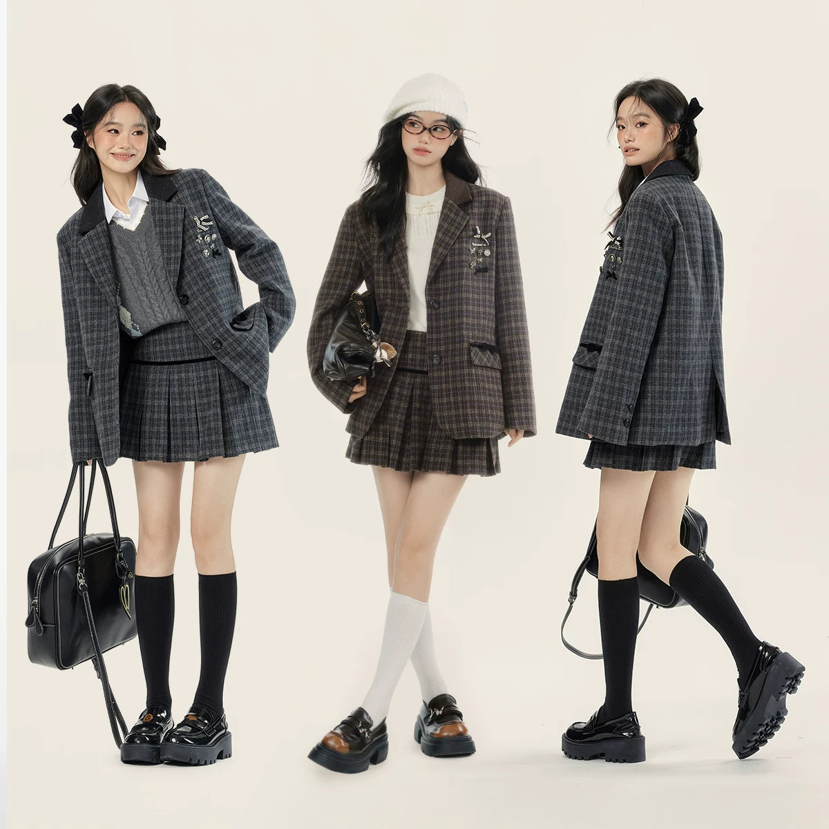 チェック ジャケット＆プリーツスカート セットアップ