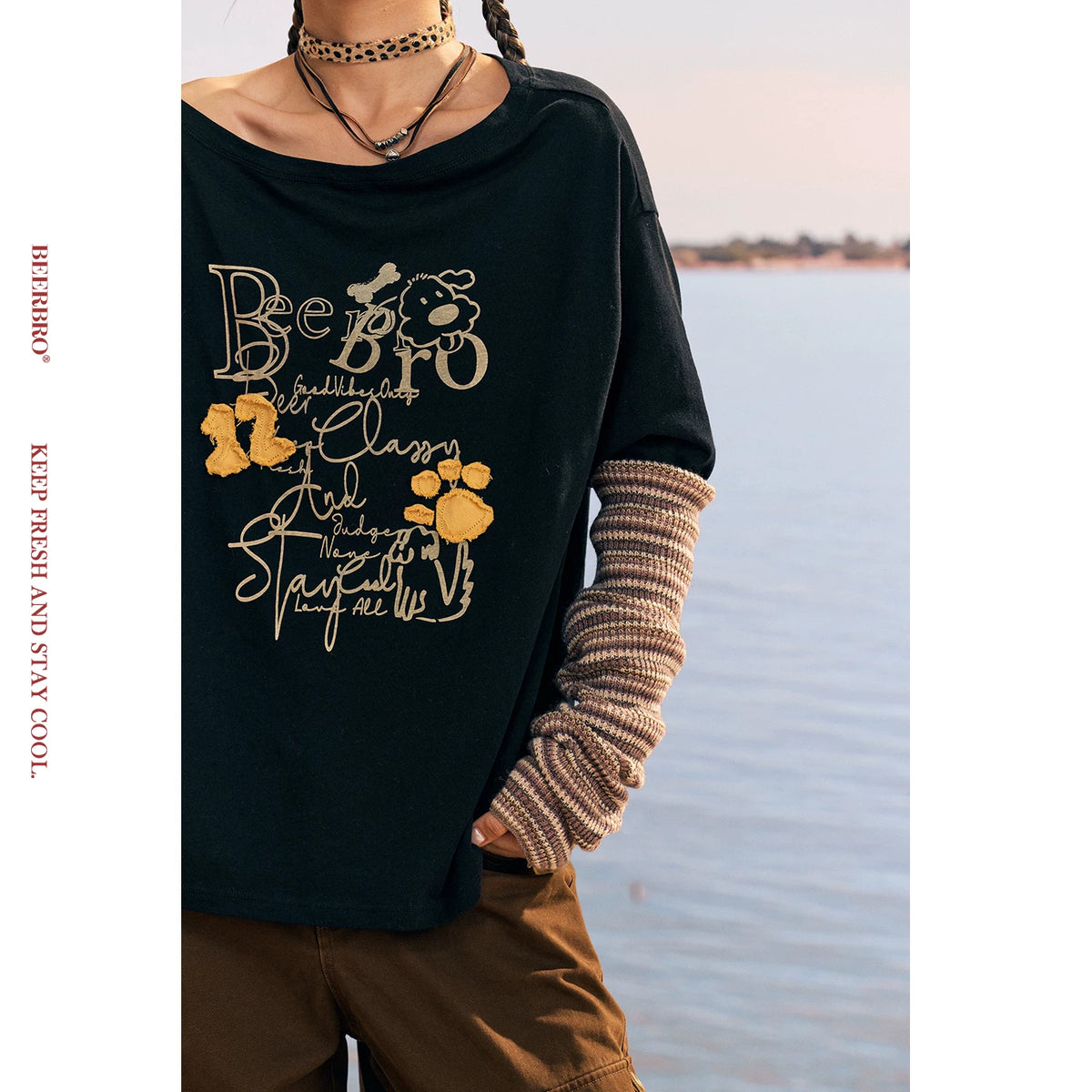 配色ドッグワッペンUVカット長袖Tシャツ