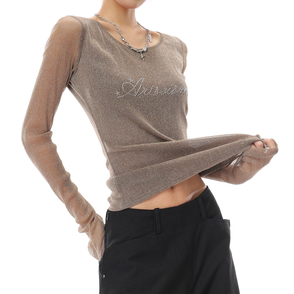 シアーメッシュ長袖Tシャツ