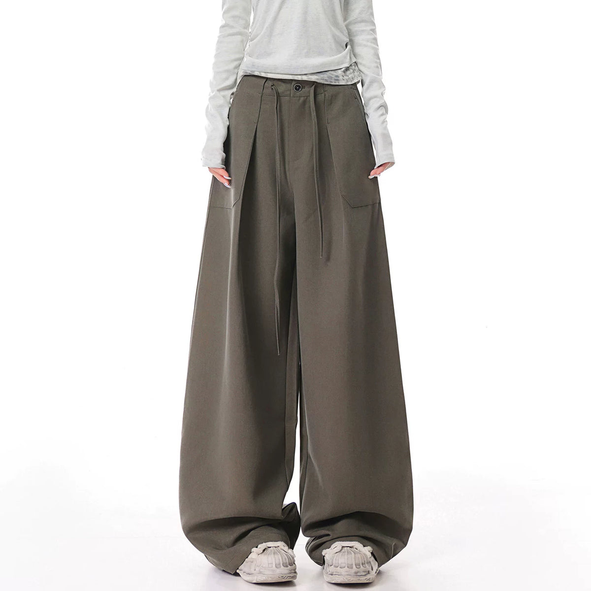 ドローストリング ストレート ワイドパンツ