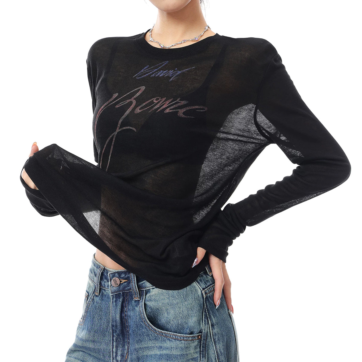 ヴィンテージプリント薄手長袖Tシャツ
