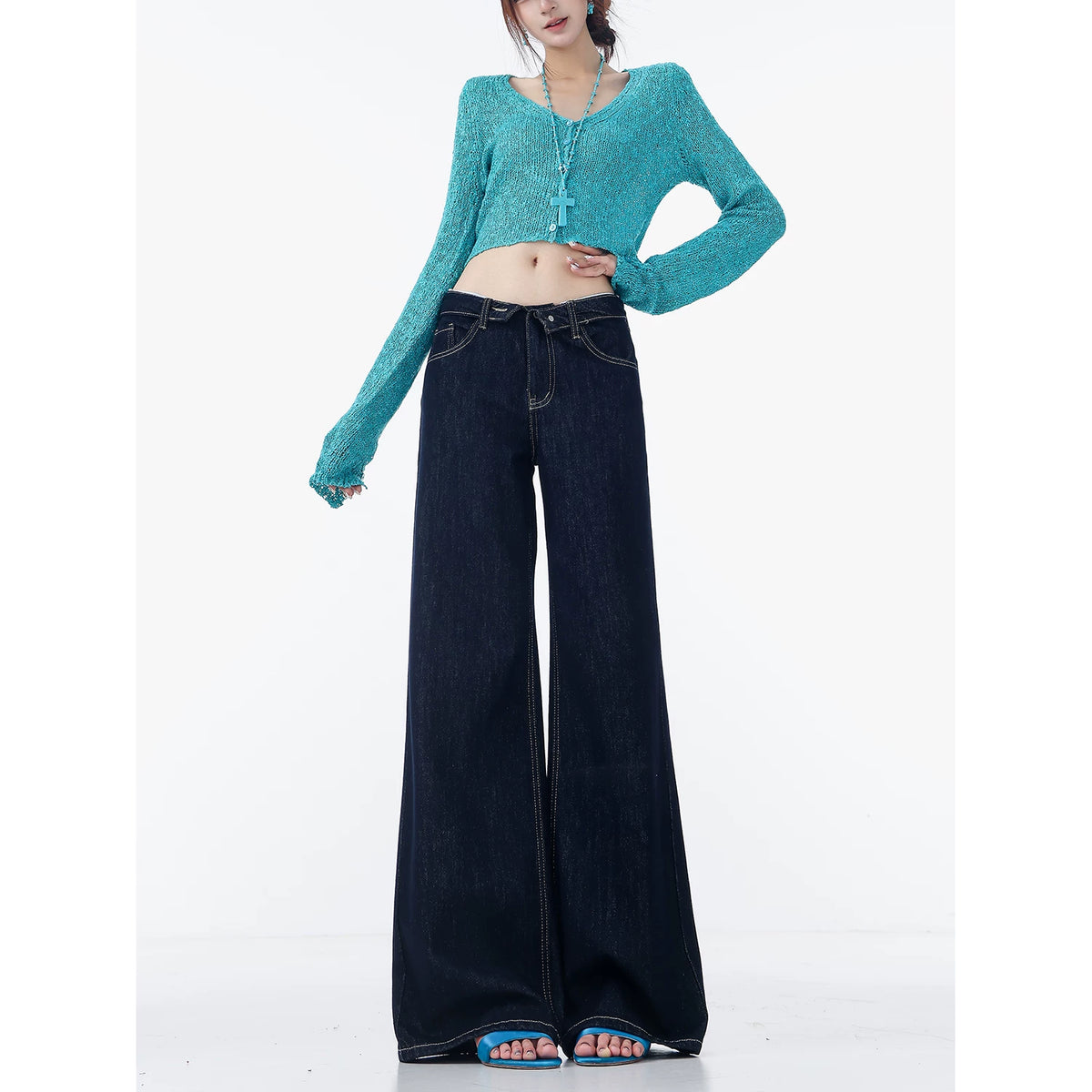 ローライズストレートワイドデニムパンツ