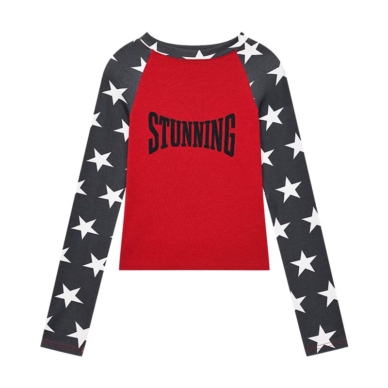 スター柄配色長袖Tシャツ