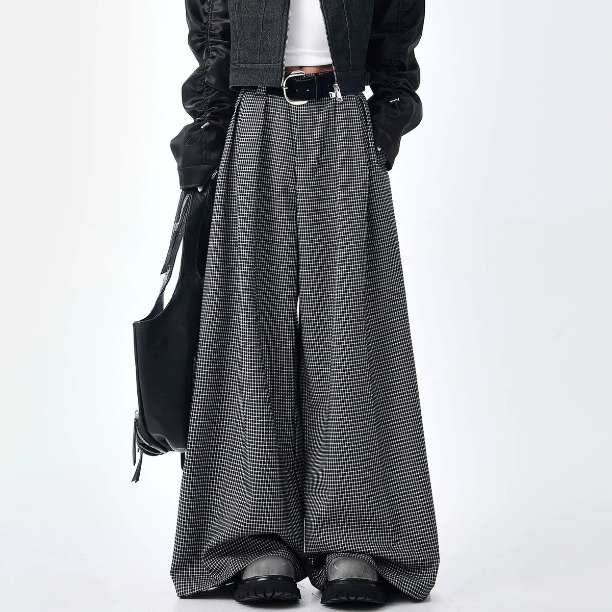 配色チェックワイドパンツ