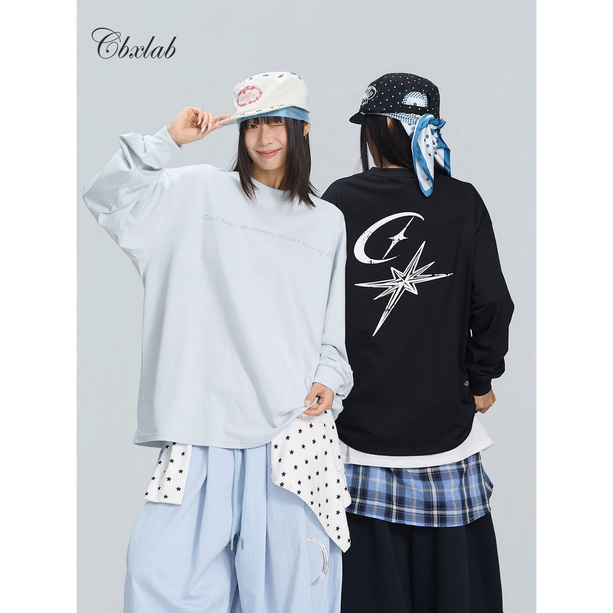 スローガンプリント綿100%ルーズ長袖Tシャツ