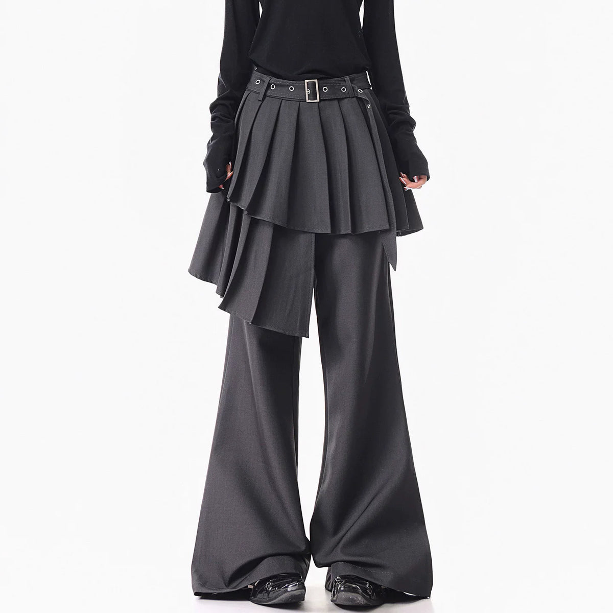 アシンメトリーフラップフレアスラックス