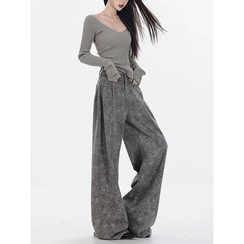ハイウエストストレートワイドデニムパンツ