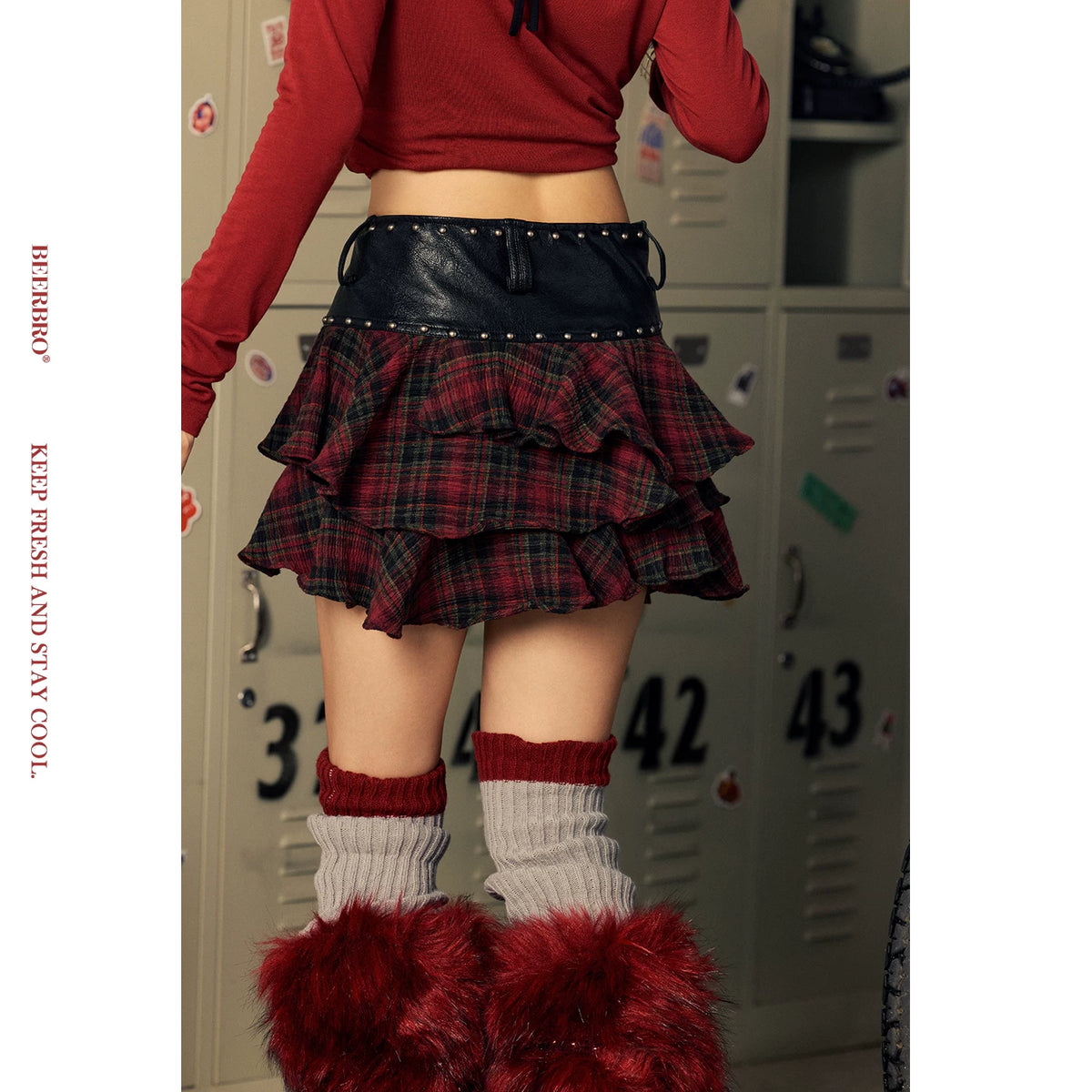 レッドチェックフリルミニスカート