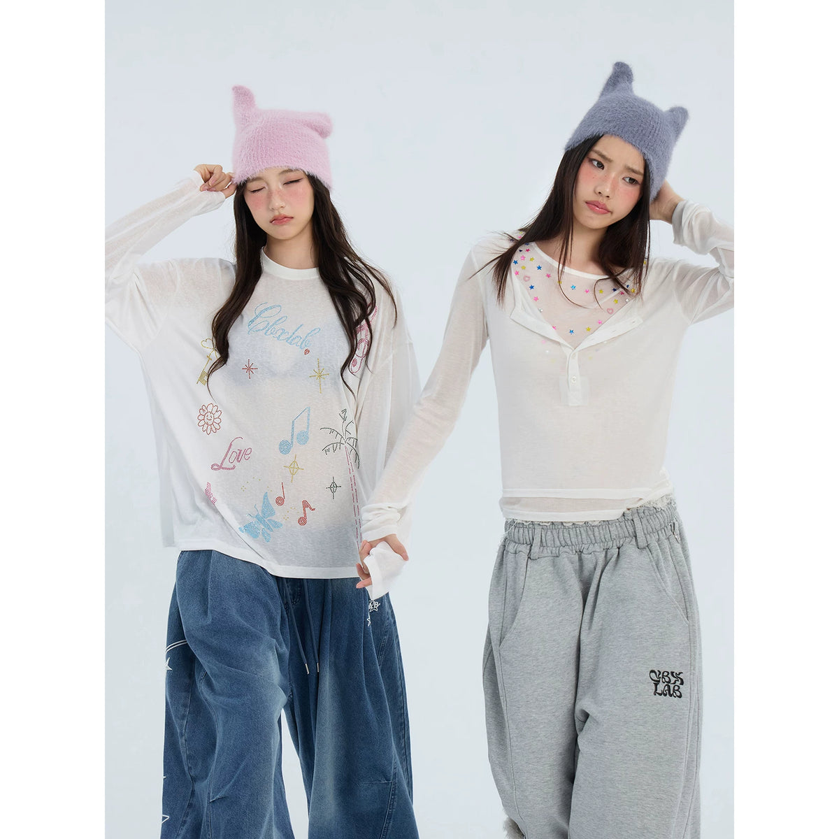 Y2K スター 長袖トップス＆デニムパンツ セット