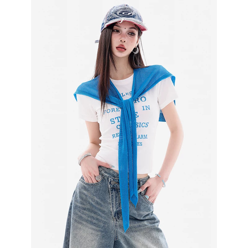 ロゴプリント 半袖Tシャツ ショール付き2点セット
