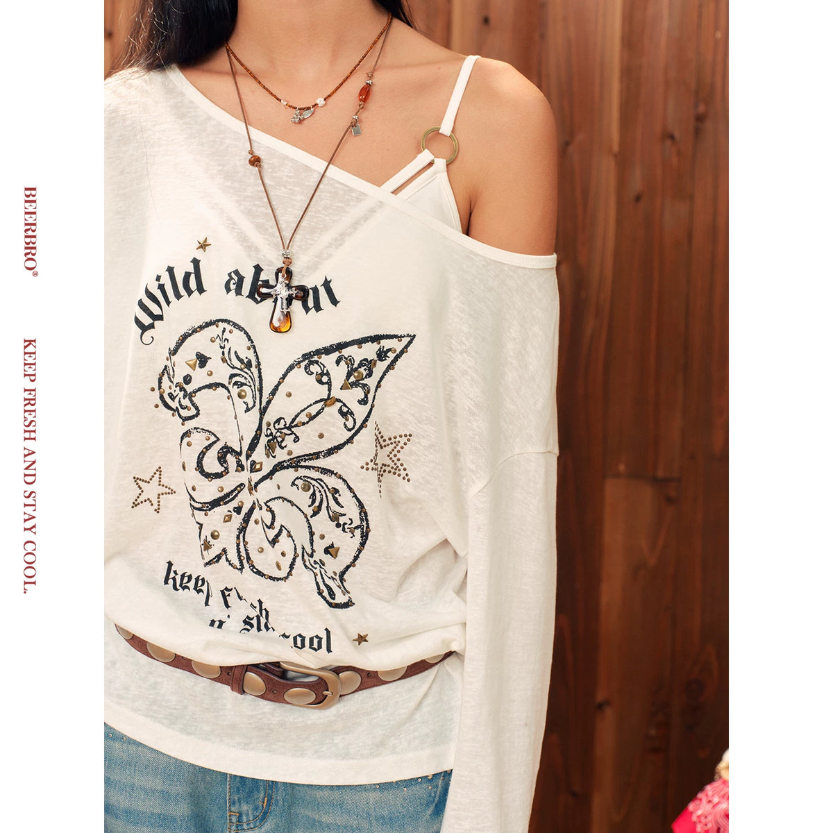 アシンメトリー ワンショルダー 薄手Tシャツ 2点セット