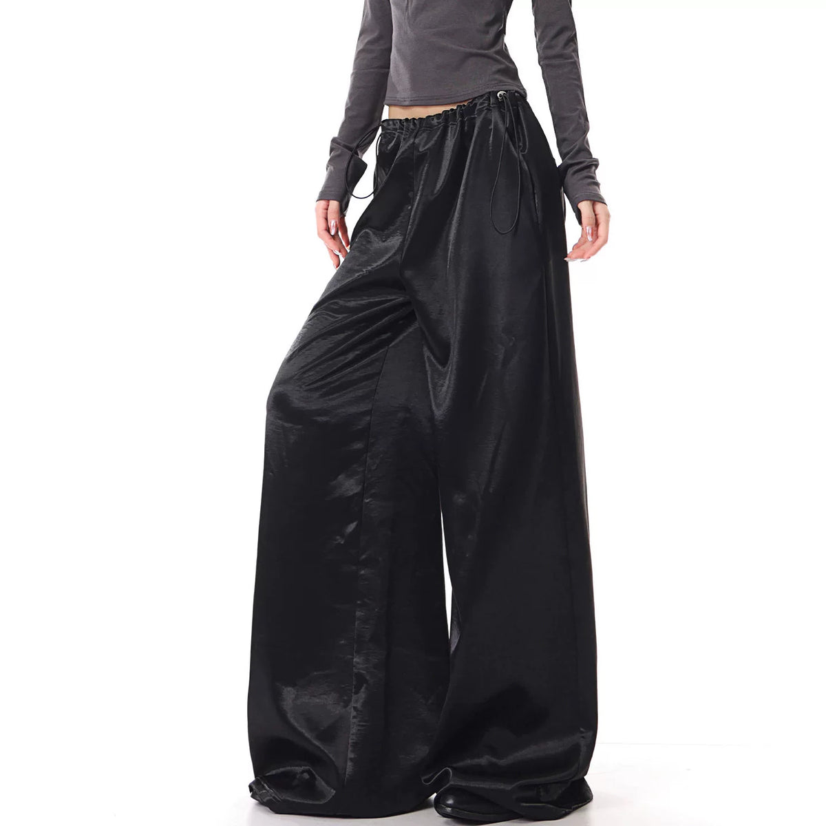 ウエストゴムサテンストレートパンツ