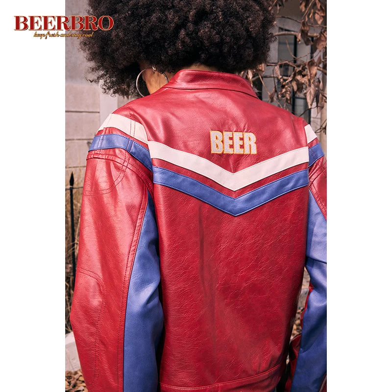配色ジップ袖口ライダースジャケット