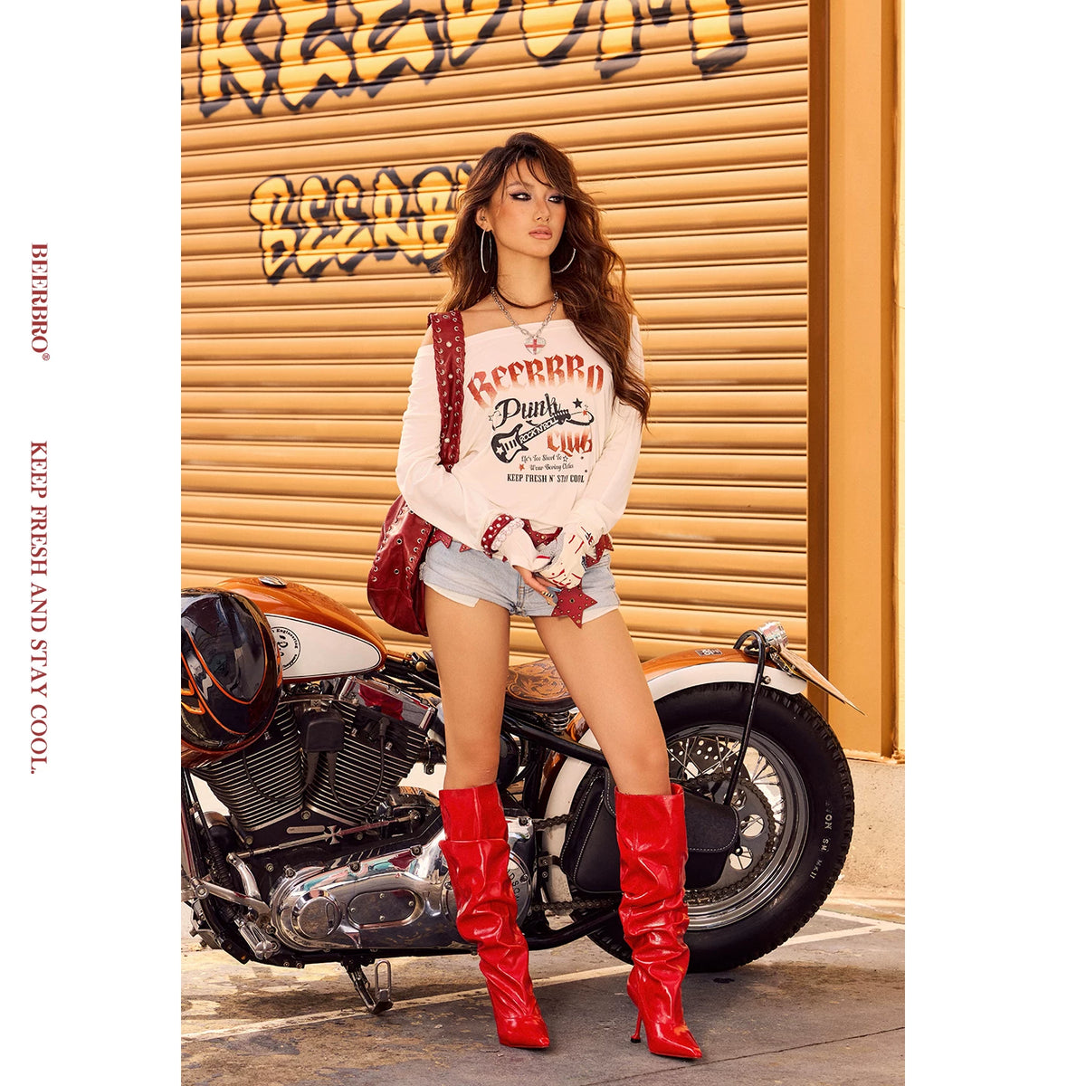 グラデーションラメプリント長袖Tシャツ